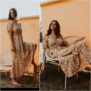 Free People Ellie Smocked Gauzy Maxi boho Prairie-core Garden Girl Dress Medium